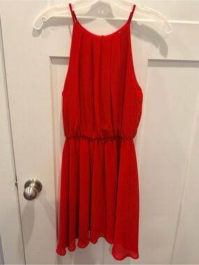 Lush Red Pleated Sleeveless Dress Small Fit Flare Skater Dress